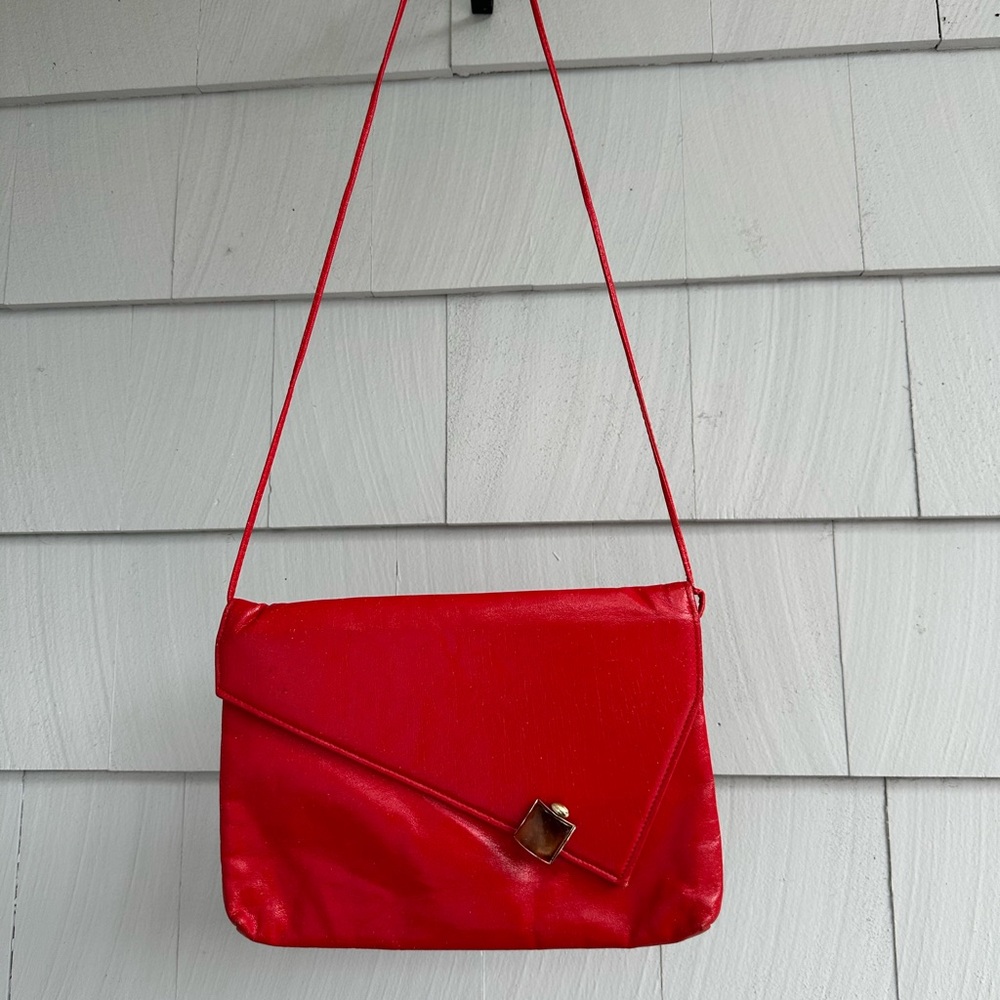 Red Leather Flap Envelope Bag by Shirl Miller Vintage
